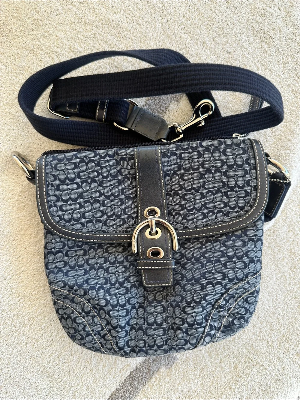 Coach Navy and Black Signature Crossbody Bag